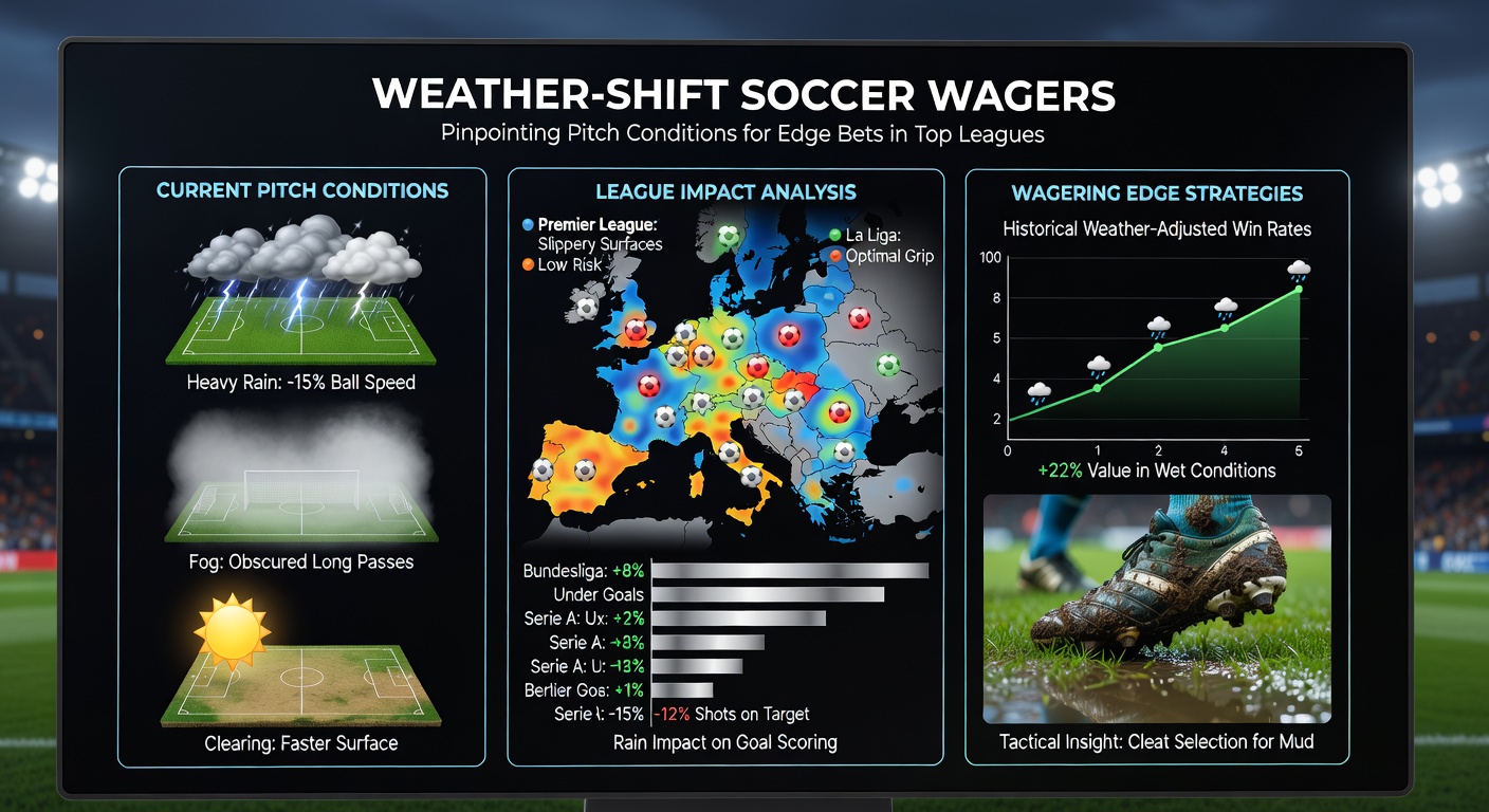 Grafik mit Wetterdaten und Pitch-Analyse für ein Bundesliga-Spiel, zeigt Feuchtigkeitswerte und Goal-Trends
